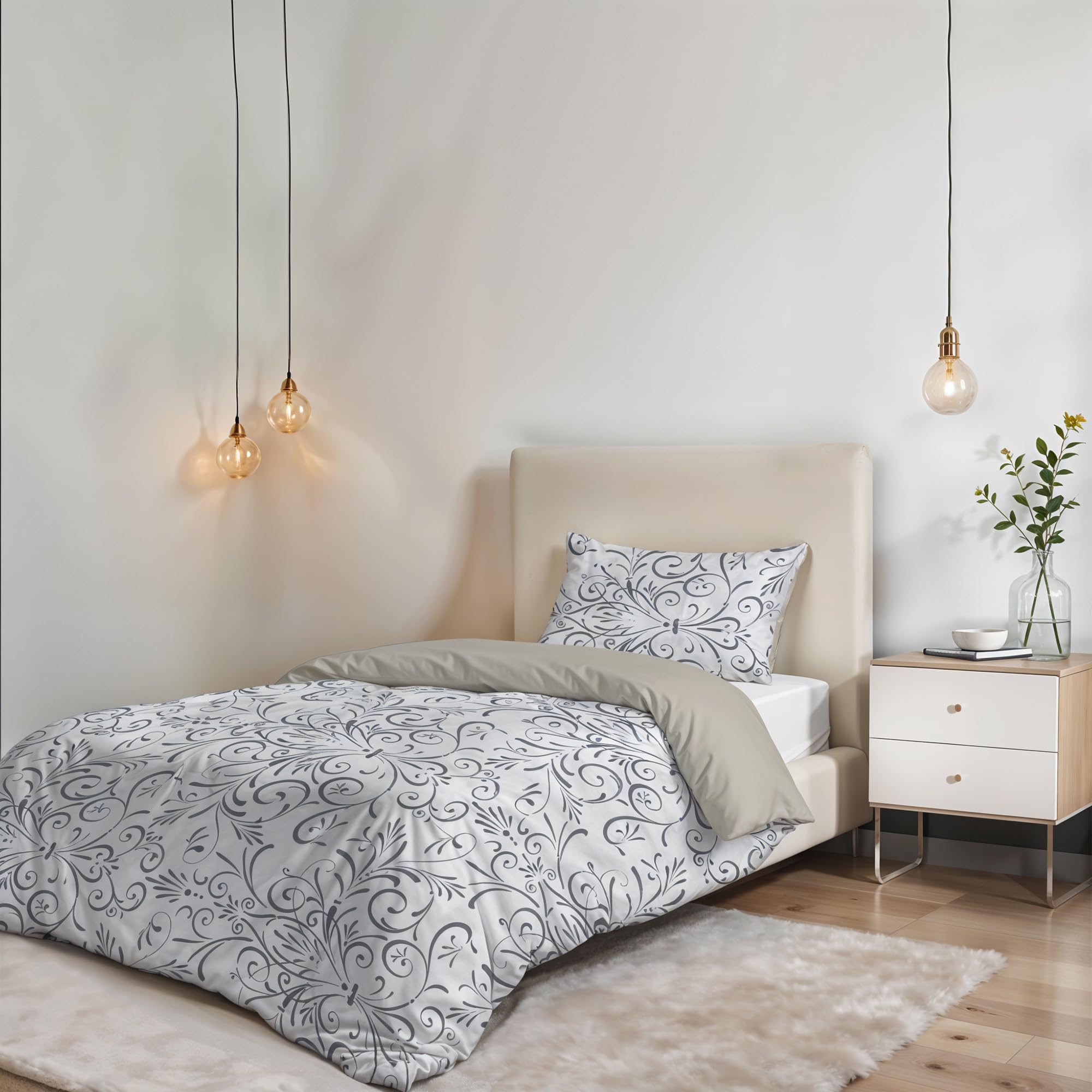 Italian Bed Linen Fantasy duvet cover (Made in Italy), ornato grigio, small double