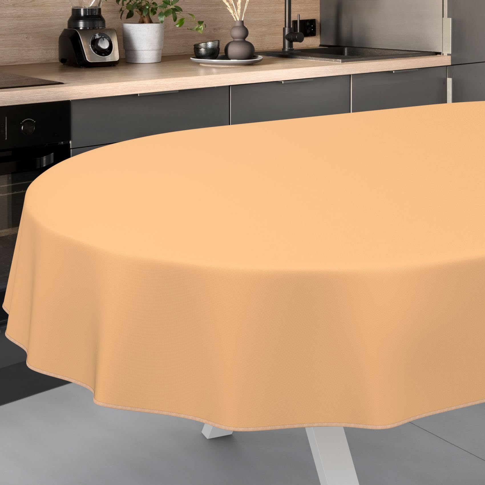Oilcloth Tablecloth, Washable, Oilcloth, Garden Tablecloth, Outdoor, Indoor, Oval, 220 x 140 cm with Hem, Apricot