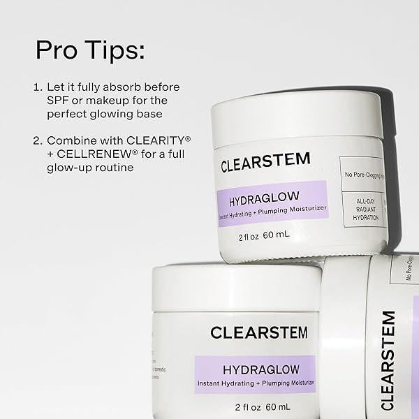 CLEARSTEM – HYDRAGLOW STEM CELL MOISTURIZER – BAKUCHIOL + SQUALENE – YOUTHFUL SKIN FACE MOISTURIZER – ALL SKIN TYPES – FACIAL SKIN CARE PRODUCTS – GLUTEN FREE, CRUELTY FREE – 2 FL OZ / 60ML