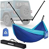 CROSSHIP Hitch Mount Hammock Stand - Includes Parachute Nylon Hammock &amp; Storage Bag - for 2'' Receiver, Fits Class III &amp; IV Heavy Duty Trucks, for Camping, Outdoor, Travel (350lbs Weight Capacity)