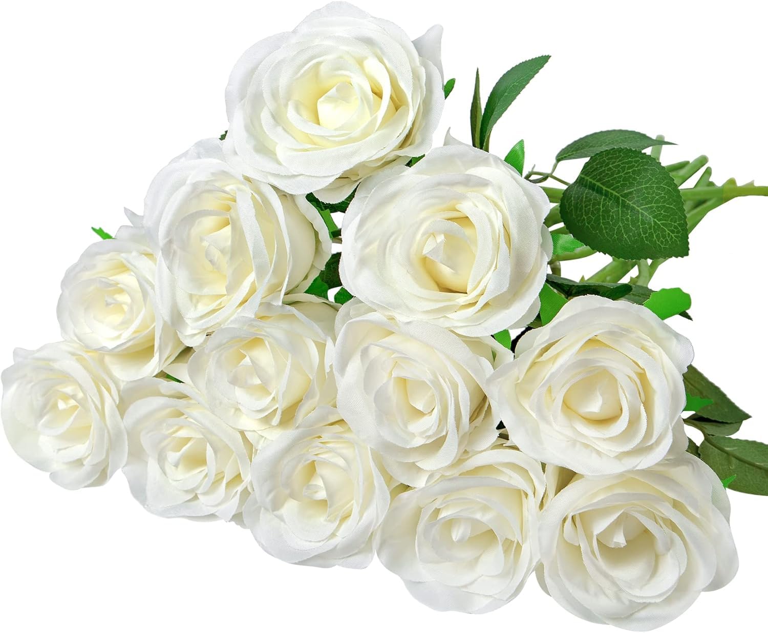 Woltoy 12 Pcs Artificial Roses, White Artificial Flowers Fake Roses Silk Fake Flowers for Garden, Wedding, Indoor and Outdoor