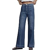 Allimy Womens High Waist Front Seamed High Rise Wide-Leg Jeans Straight Leg Loose Washed Long Full Length Jeans