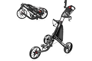 BOBOPRO 3 Wheel Golf Push Cart,Sturdy Folding Walking Push Cart with Foot Brake,Umbrella Holder,Beverage Holder,Golf Club Bag Holder,Golf Accessories and Best Gifts for Men Women Practice and Game