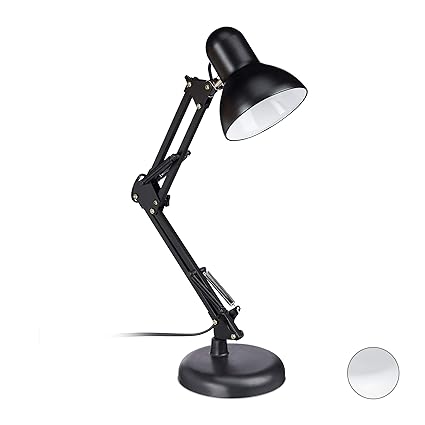 Relaxdays Retro Schreibtischlampe, Gelenk-Arm, schwenkbar, Büro Leselampe, Metall, E27, HxBxT: 50 x 27 x 15 cm, schwarz