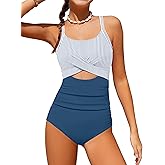 TyeSmo Girl Swimsuit One Piece Cutout Ruched Bathing Suit for Girls Color Block Adjustable Straps Pad Swimwear 9-16y