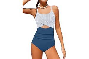 TyeSmo Girl Swimsuit One Piece Cutout Ruched Bathing Suit for Girls Color Block Adjustable Straps Pad Swimwear 9-16y