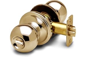 Copper Creek Privacy Interior Door Knob – ANSI Grade-3 Certified, Modern Heavy Duty Handle, Easy Install and Reversible for Bedroom, Bathroom & Closets – Polished Brass (1 Pack)
