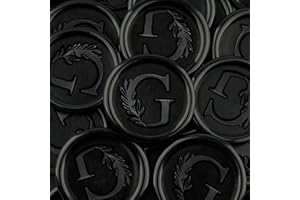 WADKOOTO 25Pcs Black Wax Seal Stickers Handmade Vintage Botanical Leaves Adhesive Letter Wax Stickers for Wedding Party Invitations, Envelope, Gift Wrap, Christmas(Initial G, Black)