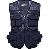 Flygo Men's Fishing Vest Utility Lightweight Outdoor Travel Safari Photo Cargo Vest with 16 Pockets