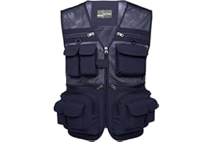 Flygo Men's Fishing Vest Utility Lightweight Outdoor Travel Safari Photo Cargo Vest with 16 Pockets