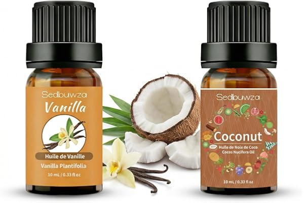 Sedbuwza Coconut Vanilla Essential Oil Gift Set, Coconut Oil Vanilla Oil for Skin, Massage, Diffuser, Aromatherapy