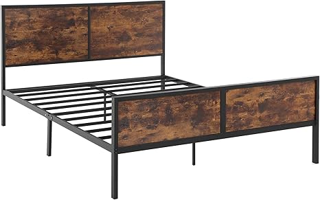 Amazon Com Vasagle Metal Frame With Headboard Footboard No Box Spring Needed Under Bed Storage Queen Classic Rustic Furniture Decor