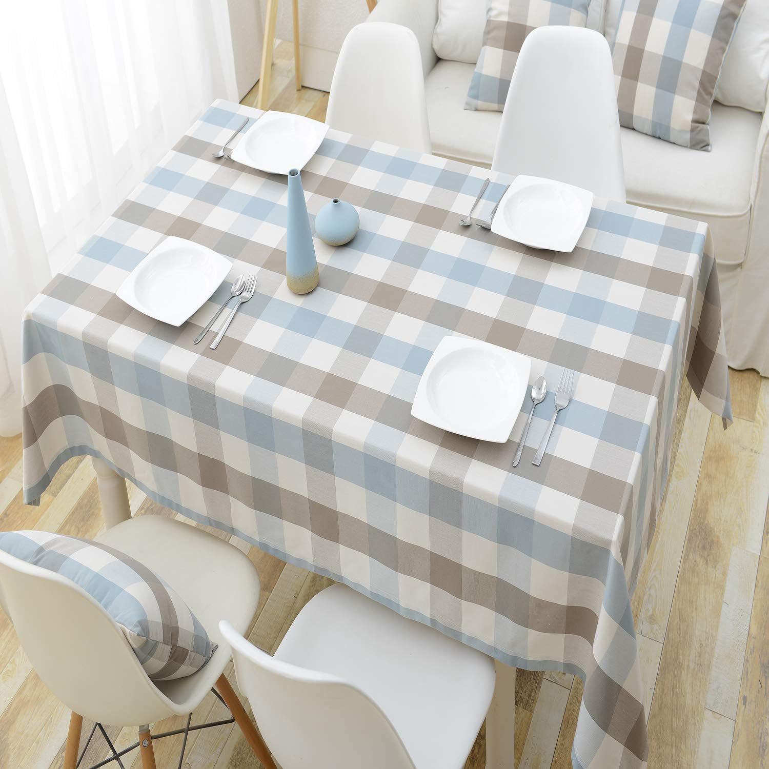HSYLYM Check Tablecloth Cutton linen Anti-Dirt Environmental Protective Oblong Table Cloth Perfect for Table Protector,Multicolor 1,52x79in (132x200cm)