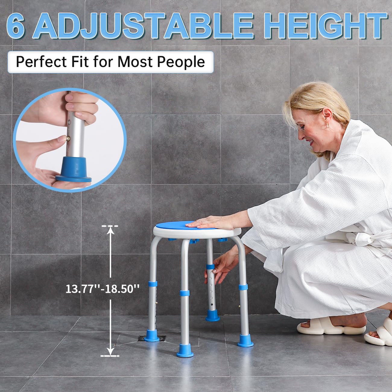 Adjustable Shower Chair for Inside Shower, HSA/FSA Eligible Round Shower Stool for Inside Bathtub, Tool-Free Shower Seat for Elderly/Senior/Disabled/Pregnant