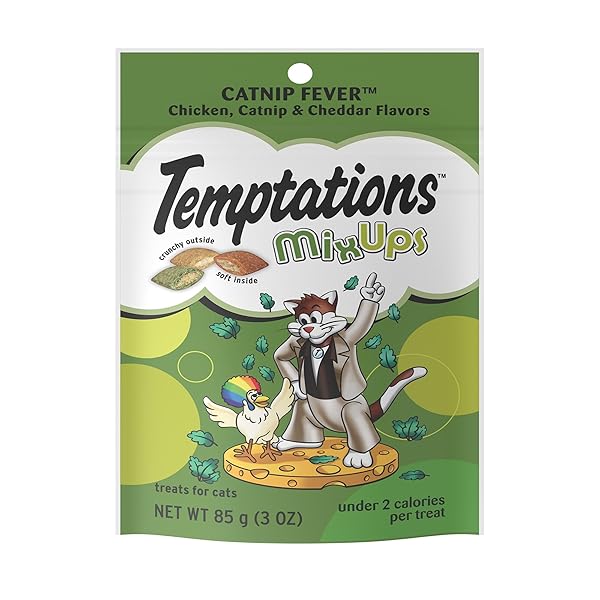 TEMPTATIONS MIXUPS, CRUNCHY & SOFT CAT TREATS, CATNIP FEVER FLAVOR, 3 OZ. POUCH, 3 OZ