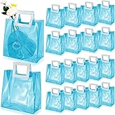 Paterr 20 Pcs Clear Reusable Gift Bags Wedding Wrap Tote Bag with Handles 7.9 x 8.3 x 3.9 Inch PVC Holographic Gift Favor Bags for Wedding Valentine's Day Bridal Party Birthday Mother's Day(Sky Blue)