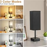 Aooshine Bedside Lamp USB C+A Ports 3 Color Modes Pull Chain Black Shade view 2