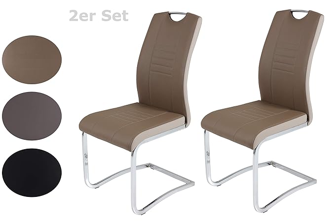 2er Set Schwingstuhl Tabea, Kunstleder Latte-Cappuccino, Griffloch, Metallgestell Chrom, 43 x 61 x 99 cm