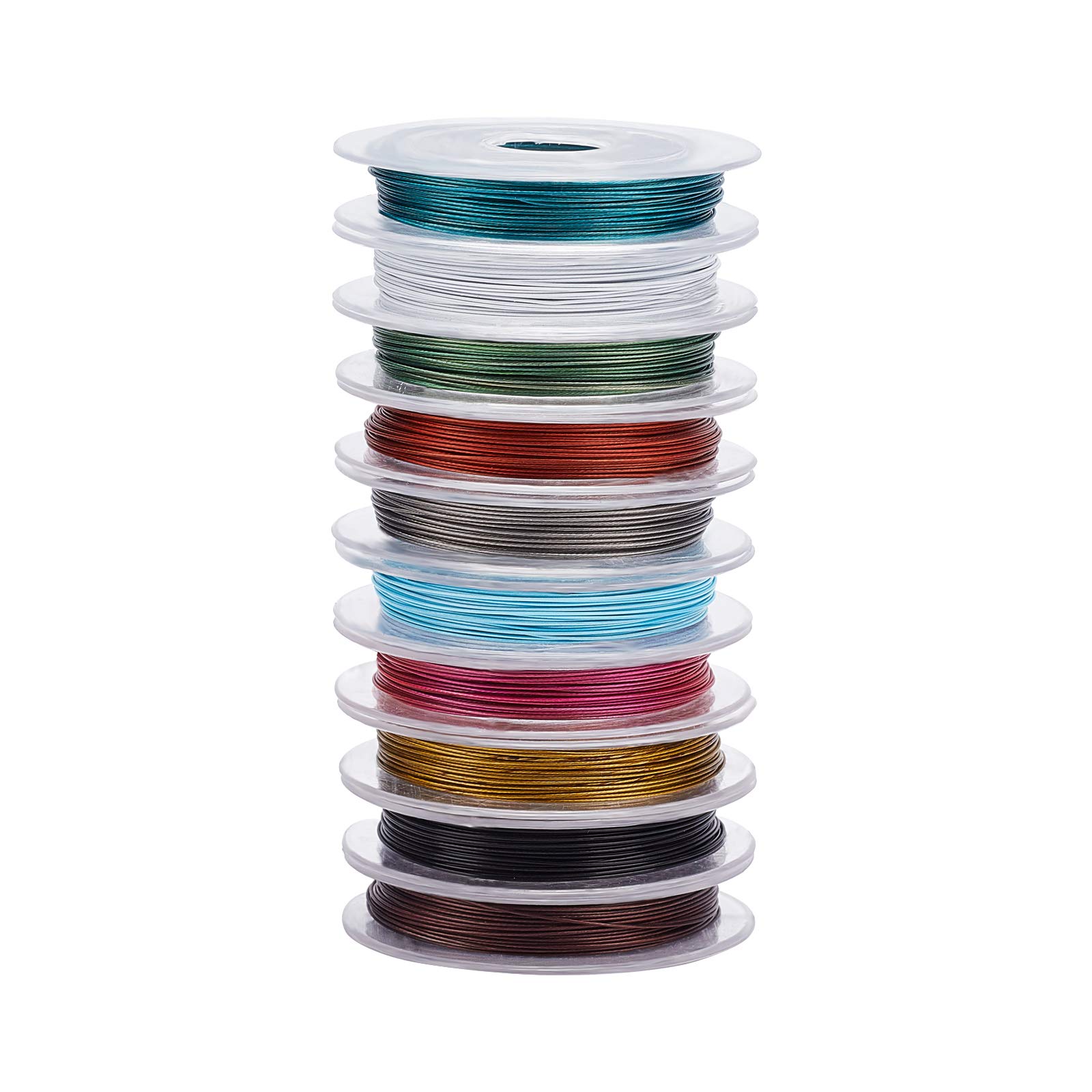PH PandaHall 109 Yard 0.38mm Jewellery Wire, 10 Colors Beading Wire Metal Craft Stainless Steel Wires Tiger Tail Beading Necklace Wires for Jewellery Bracelet Making Floral Stone Wrap, 10.9yard/roll