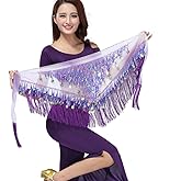ZLTdream Women's Belly Dance Tassels Triangle Hip Scarf With Coins Sequins
