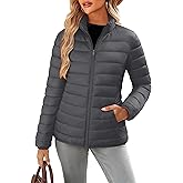 SMENG Women's Lightweight Quilted Puffer Jackets Full-Zip Stand-collar with 4 Pockets Padded Fleece Jacket Coat