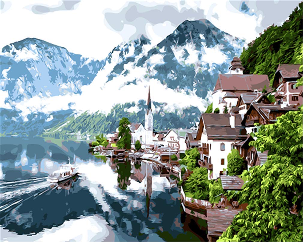 YEESAM ART Paint by Numbers for Adults Beginners Snow Mountain Landscape 16x20 inch Linen Canvas Acrylic DIY Number Painting Kits Wall Art Decor Gifts