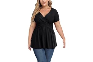 YGJIEGENG Womens Plus Size Tops Summer Short Sleeve Tunic V Neck Casual Loose Shirts Clothes L-4XL