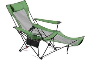VEVOR Reclining Camping Chair, 4 Adjustable Positions, Portable Folding Lounger for Adults, Mesh Beach Chair with Headrest & 