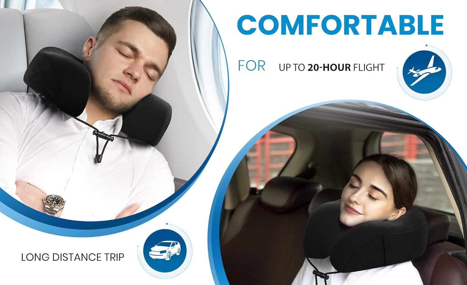 Everlasting Comfort Memory Foam Travel Pillow - Includes Eye Masks and Earplugs - Neck Pillow for Airplane (Black): Home & Kitchen