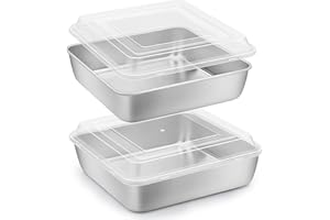 Herogo 8”x 8” Square Cake Pan, Stainless Steel Square Baking Pan with Lid, Cakes Brownie Lasagna Pan Set, 2 Pans + 2 Lids, He