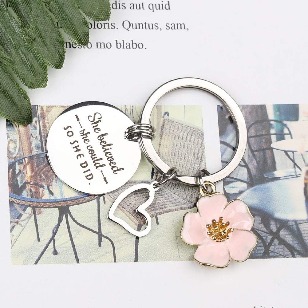 kuou Inspirational Quote Keychain She believes she could so she did Keyring Keychain Gifts Women Girl's Key Ring Chain for Best Friends Daughter - Image 3