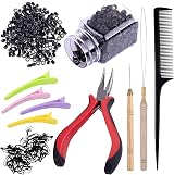 Duufin Hair Extensions Tools Kit 500 Pcs Black Micro Ring Beads Plier