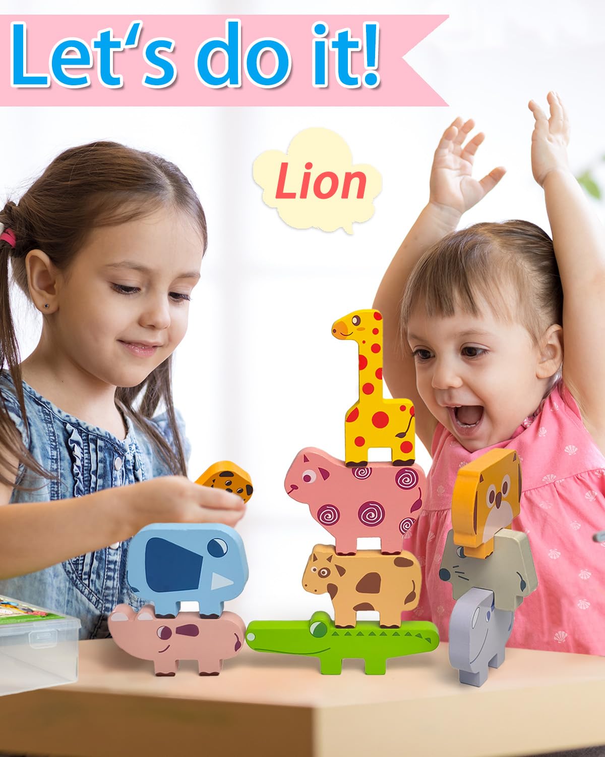 Vaiheng Toys for Toddlers 1-3, Montessori Toys for 1 2 3 Year Old Boys & Girls, Toy Age 2-4 0-2 Kids Baby, 1 2 3 Year Old Girls Boys Gifts, Wooden Animal Blocks Stacking Education Puzzles Toy