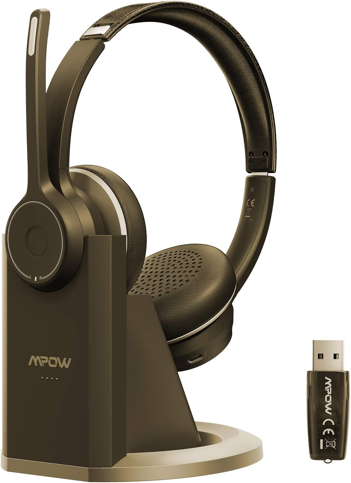 Mpow V5.0 Bluetooth Headset with Mic, Dual Noise Cancelling Microphone for Clear Call, All Day Comfort Truckers Headsets for Long Hual, Over The Head Bluetooth Earpiece for Cell Phone(Wired Option)