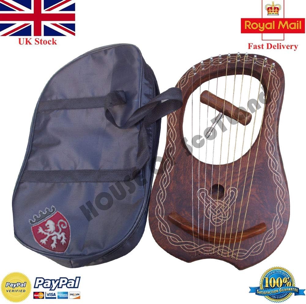 Traditional Lyre Harp 10 Metal Strings Rosewood with Carrying Bag & Key