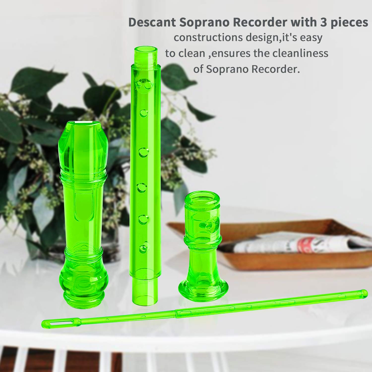 Lot-Yes 8-Hole Soprano Descant Recorder with Cleaning Rod + Case Bag Music Instrument (Crystal Green)