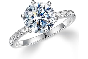 MOOSEA 3CT Moissanite Engagement Rings for Women, Brilliant D Color VVS1 Clarity Lab Created Rings S925 Sterling Silver 14K White Gold Vermeil 6 Claw Moissanite Ring for Women Jewelry Gifts