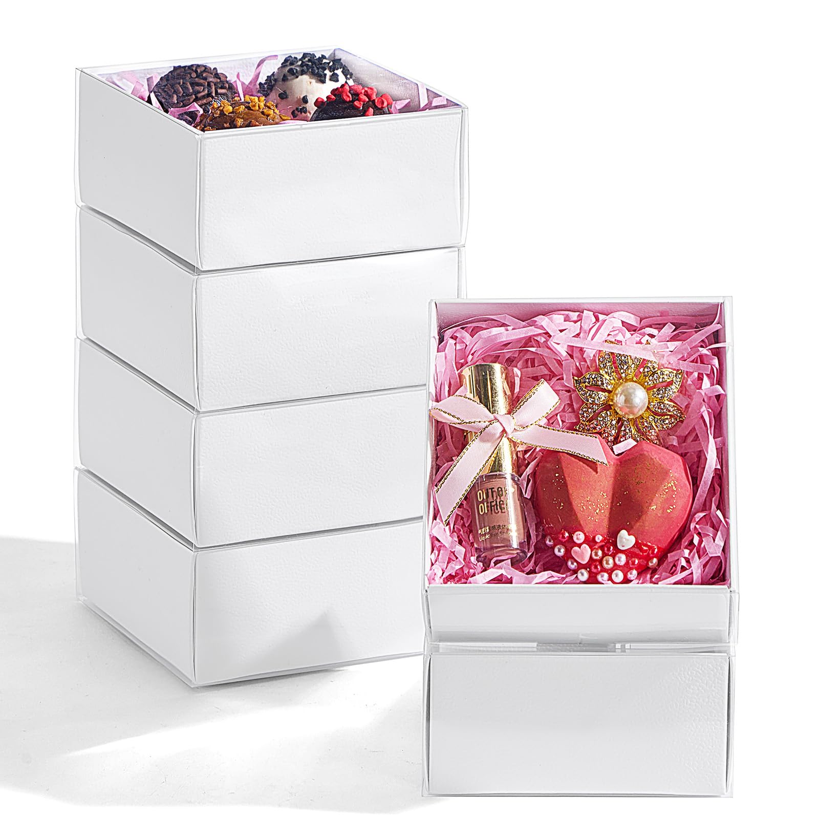 Photo 1 of 50PCS 4x4x2Inch White Drawer-Style Gift Boxes for Macarons, Cookies, Chocolate Truffles & Donuts - Christmas Party Favors, Holiday Treat Boxes, Bakery Packaging Party Favors&Holiday Celebrate