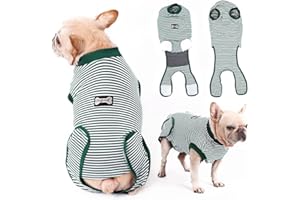 EMUST Dog Recovery Suit, After Surgery Wear for Dogs Male Female, Pet E-Collars Alternative Bandages, Professional Dog Onesie for Surgery for Abdominal Wounds, Weaning&Skin Diseases,Green Strip/XL