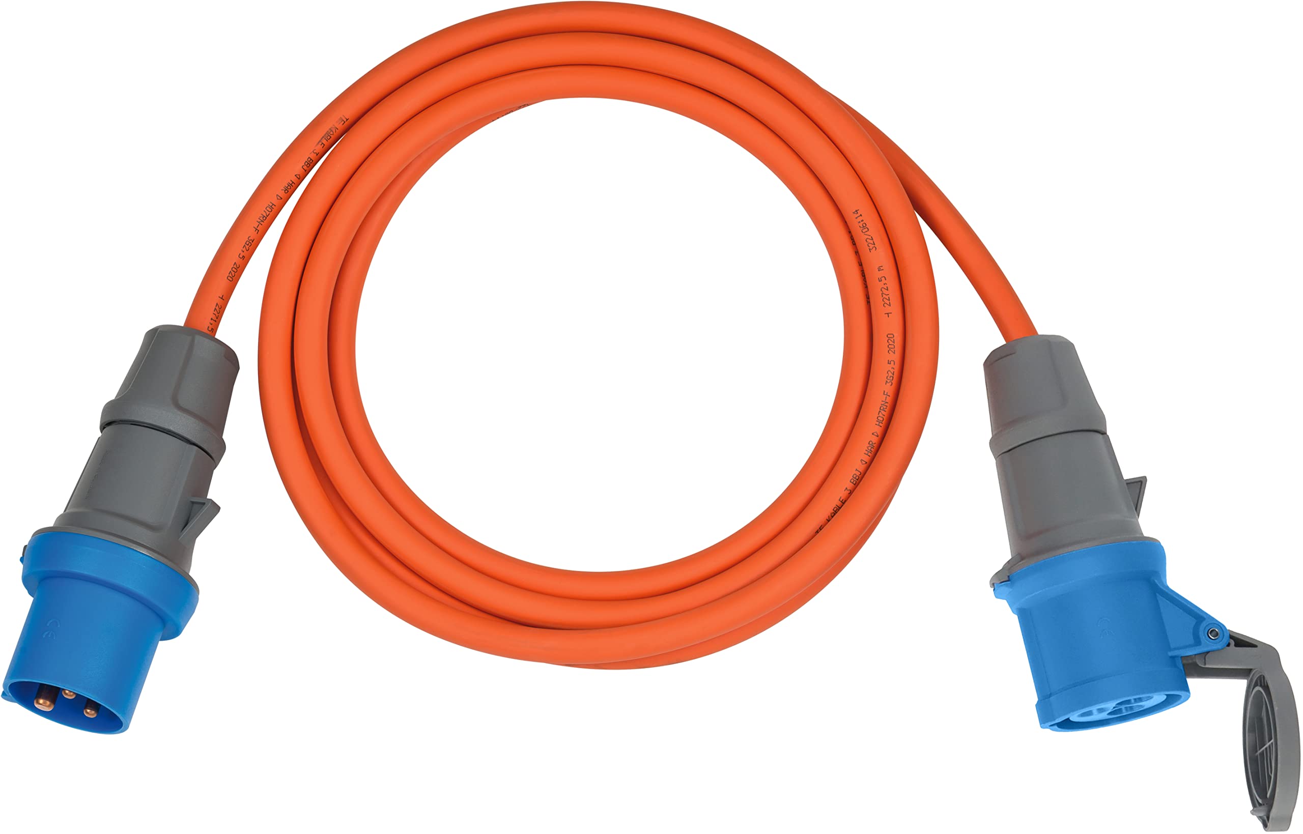 Brennenstuhl Camping extension cable 5m (CEE cable in orange H07RN-F 3G2,5 with CEE plug and socket with sealing cap, for permanent outdoor use IP44, Made in Germany)