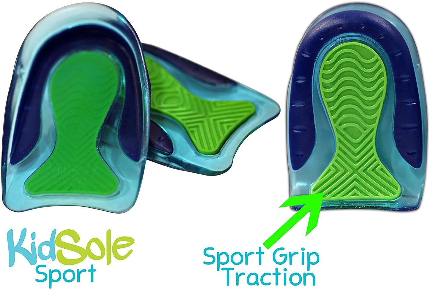 KidSole Sport Traction Shock Absorbing Lightweight Gel Heel Cups For Kid's With Sensitive Heels, Heel Spurs, Plantar Fasciitis, or Ankle Pain (Kid's Size 3-7) 2 Pairs, 4 Single Heelcups: Health & Personal Care