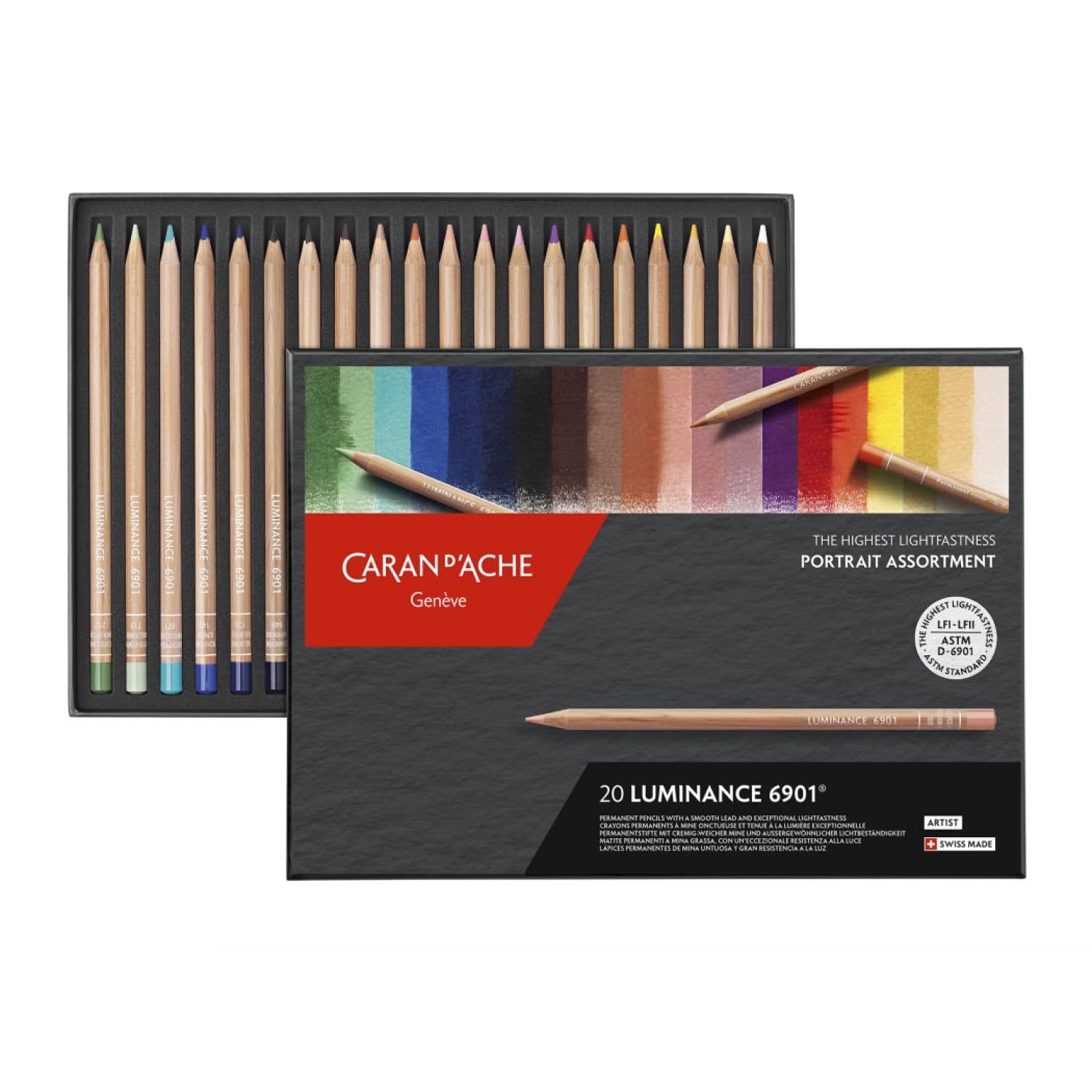 Caran d'Ache Luminance 6901 Box of 20 Portrait Coloured, Artists, Colour Coded Pencils, 3.8mm Lead