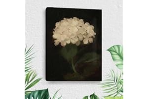 Vintage Hydrangea Canvas Wall Art, White Flower Framed Art Paintings Wall Decor, Goth Dark Style Floral Picture Prints for Ki