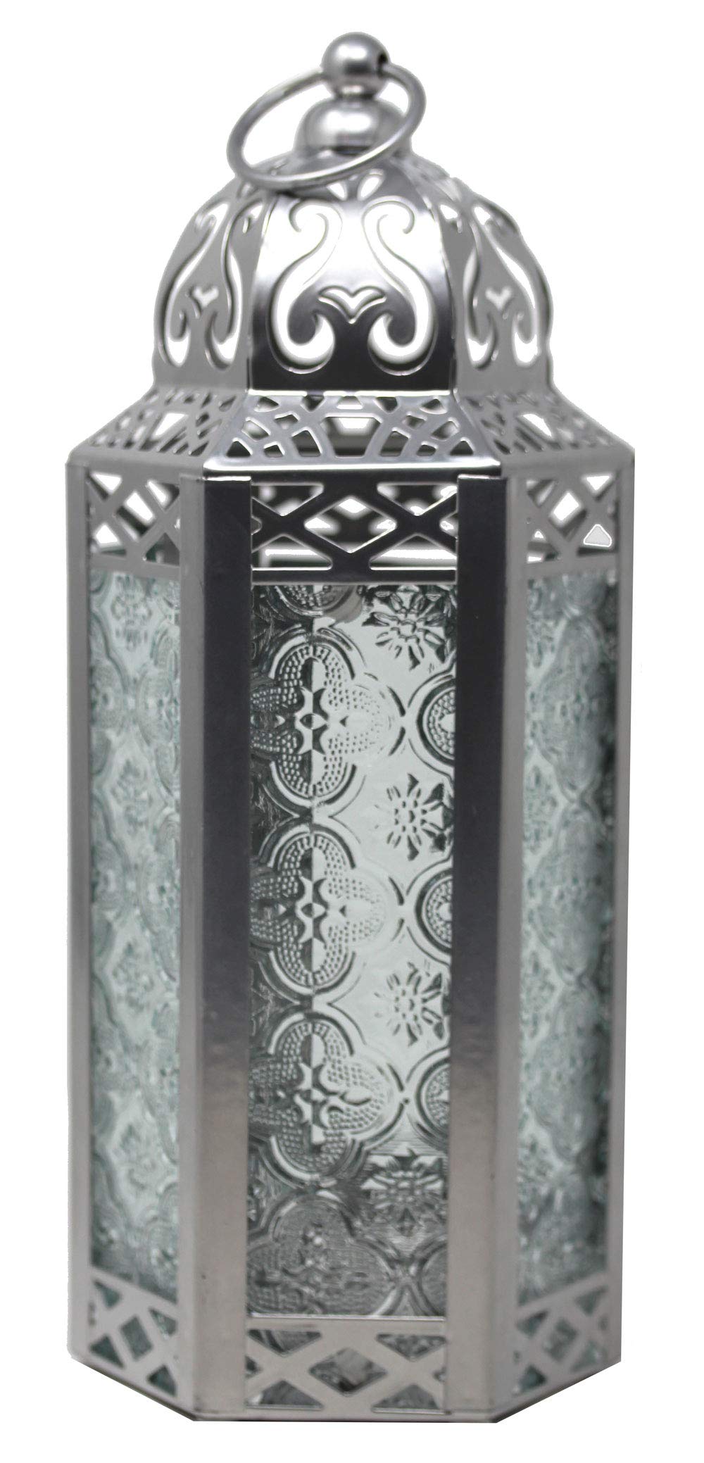 Vela Lanterns Silver Moroccan Decorative Candle Lantern Holder, Clear Glass, Medium