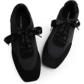 Adolilove Sneakers for Women Square Toe Ballet Inspired Flats Lace Up Comfortable Lightweight Walking Tennis Shoes