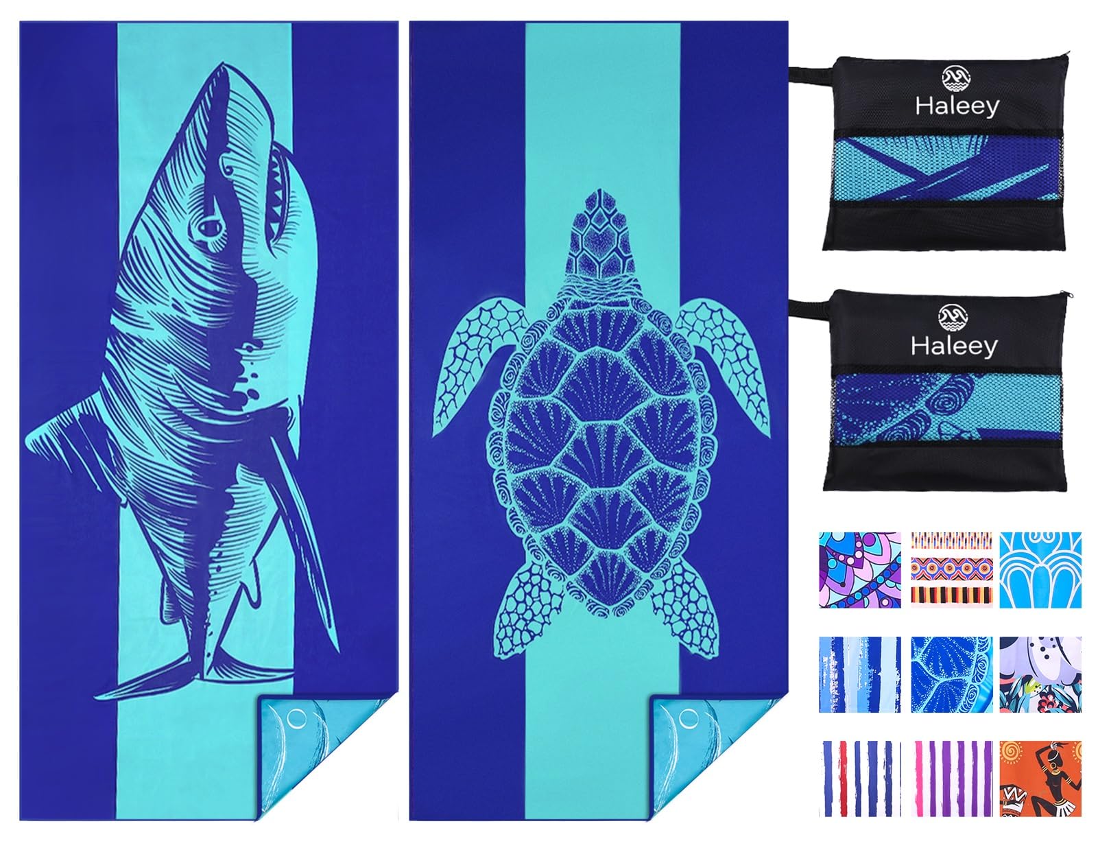 Haleey 2 Pack Microfibre Lightweight Beach Towel 180x80cm Oversized Extra Large Thin Sand Free Towels Travel Swim Pool Yoga Gym Camping for Adults Women Men Beach Essentials Accessories Vacation Gift — image 1