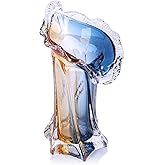 Turquoise Glass Hand Blown Vase, Teal Blue Gradient Modern Art Vase, Decorative Centerpiece for Home Decor,Blown Glass Centerpiece, Wide Mouth Floral Arrangement, Elegant Art Decor (S)