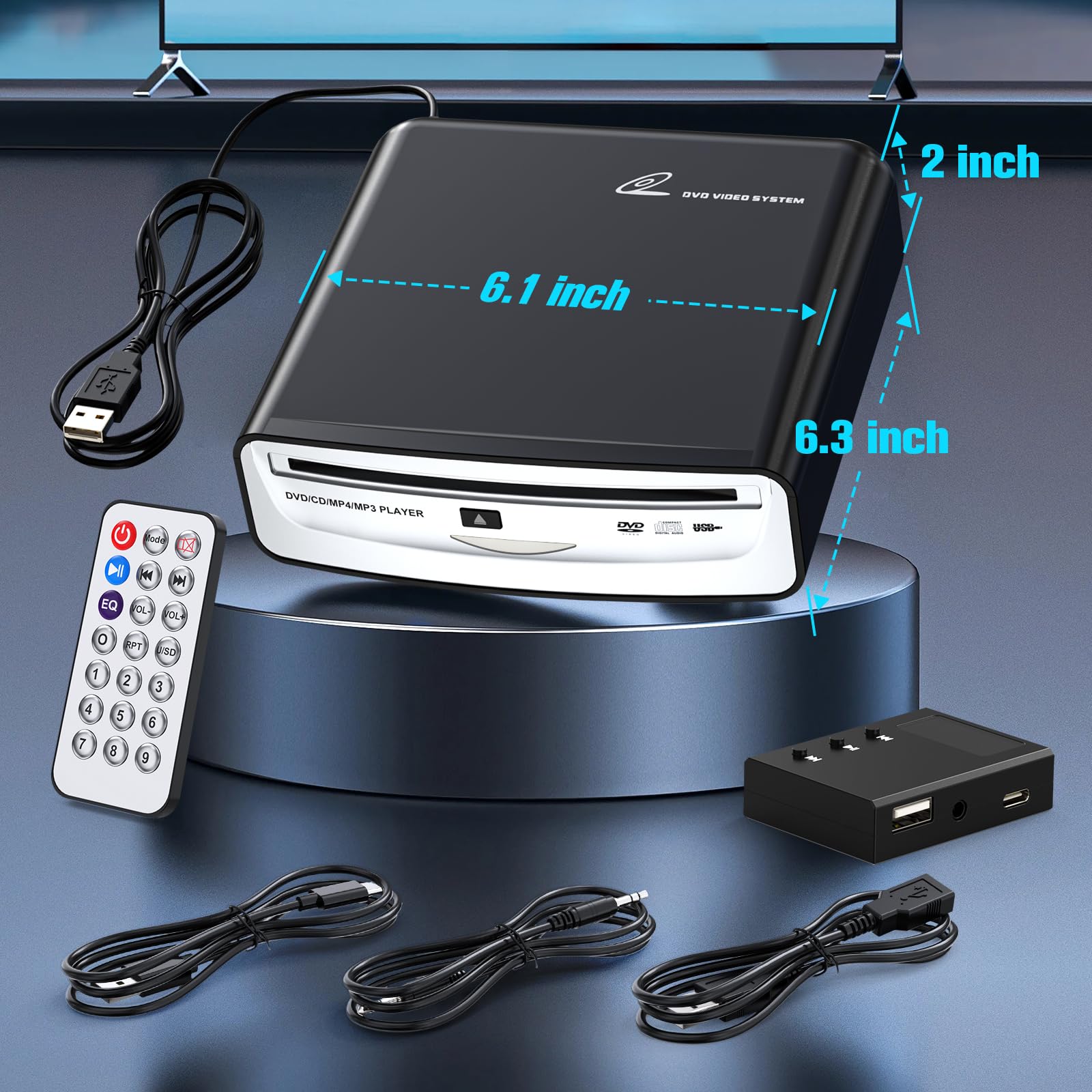 CD Player for Car with USB & AUX Ports, Upgraded Portable External CD DVD Player for Car Laptop Desktop TV Mac Computer, with Extra USB Extension Cable