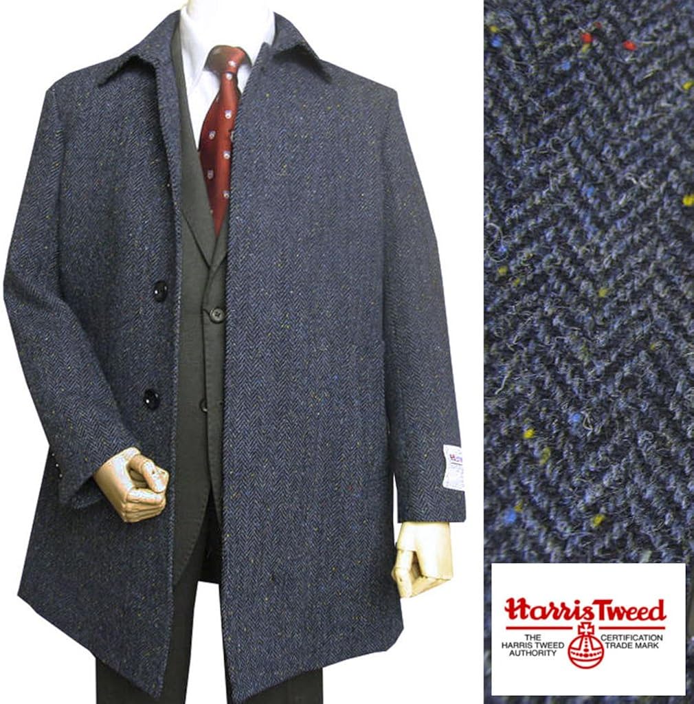 Amazon 秋冬物 ハリスツイード ステンカラーコート ブルーヘリンボーン ネップ Oxford Classic L コート ジャケット 通販
