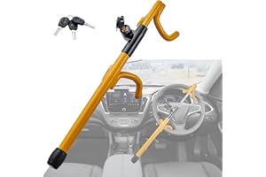 iMonse Steering Wheel Lock Anti-Theft Heavy Duty Secure Car Device, Adjustable Length Clamp Double Hook Locks Universal Fit Yellow